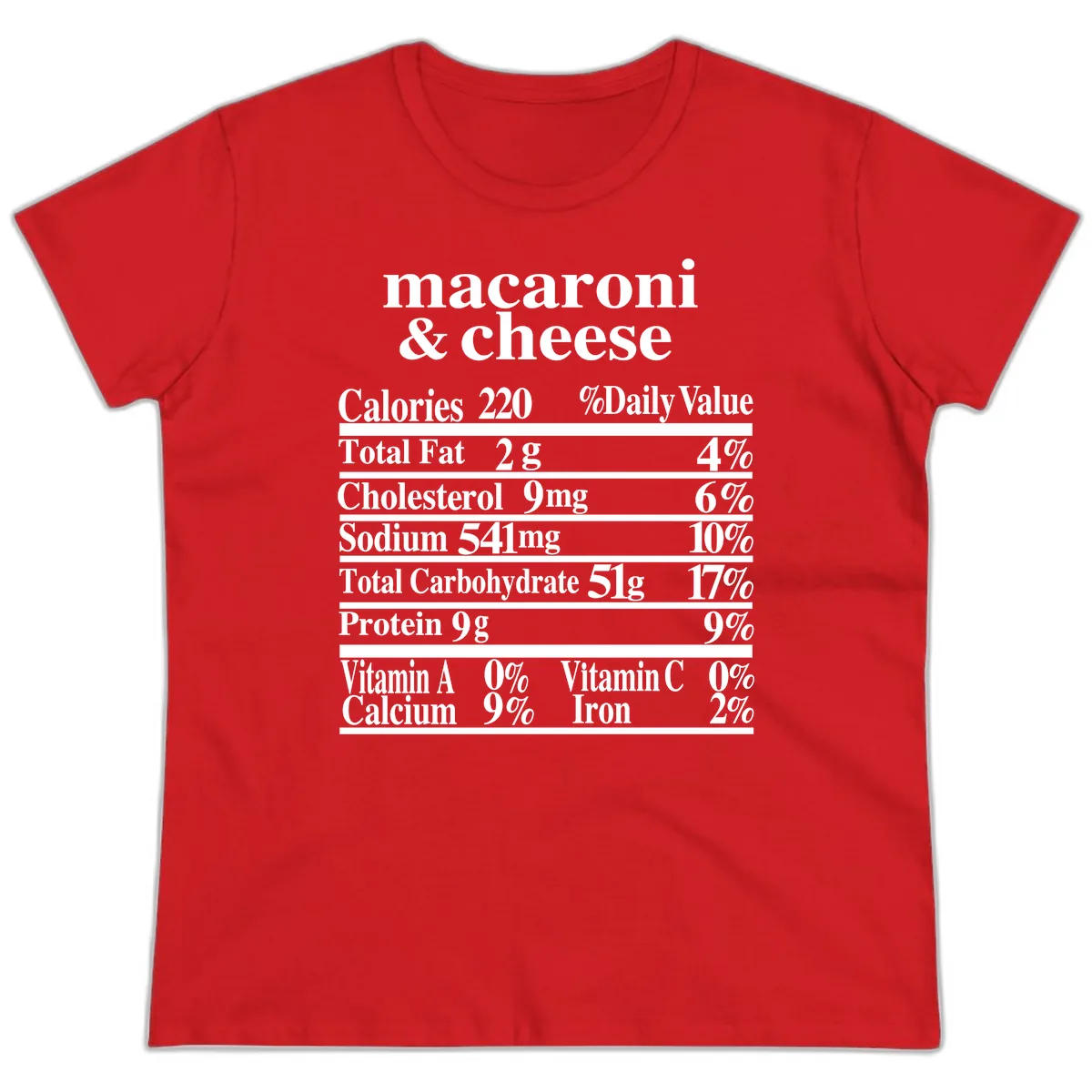 Macaroni And Cheese Nutrition Label Ladies Tee in Red