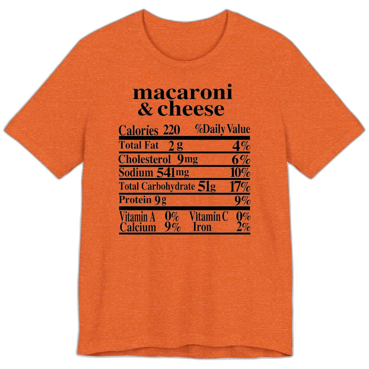 Macaroni And Cheese Nutrition Label Premium T-Shirt in Heather Orange