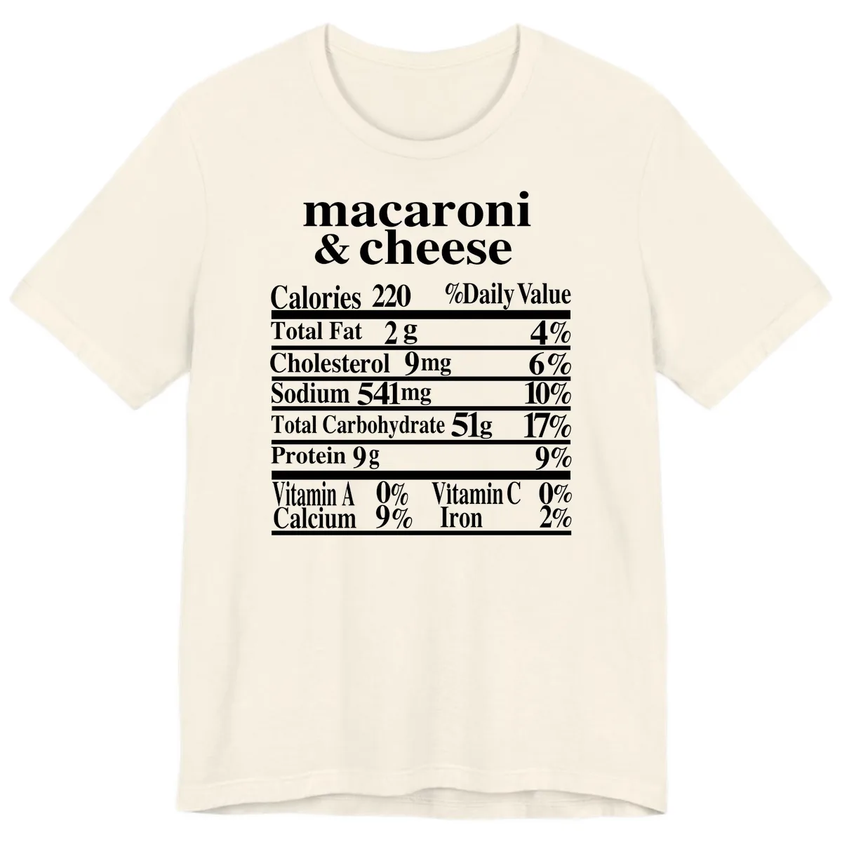 Macaroni And Cheese Nutrition Label Premium T-Shirt in Natural
