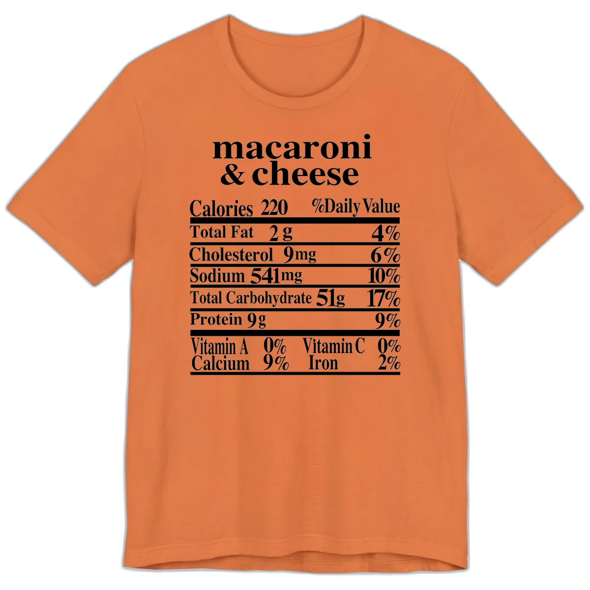 Macaroni And Cheese Nutrition Label Premium T-Shirt in Burnt Orange