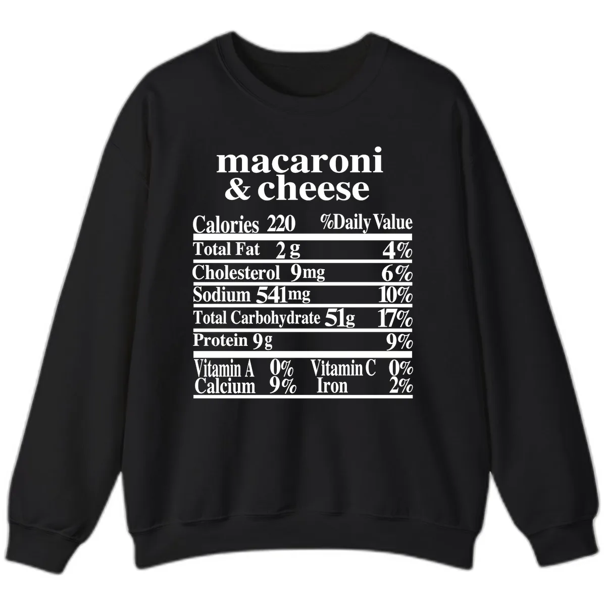 Macaroni And Cheese Nutrition Label Sweatshirt in Black