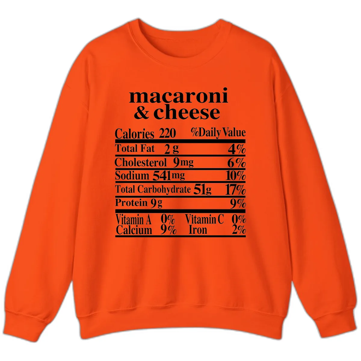 Macaroni And Cheese Nutrition Label Sweatshirt in Orange