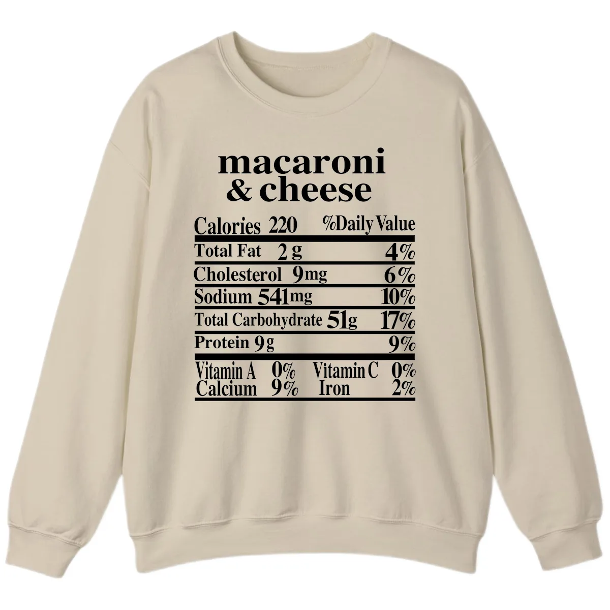 Macaroni And Cheese Nutrition Label Sweatshirt in Sand