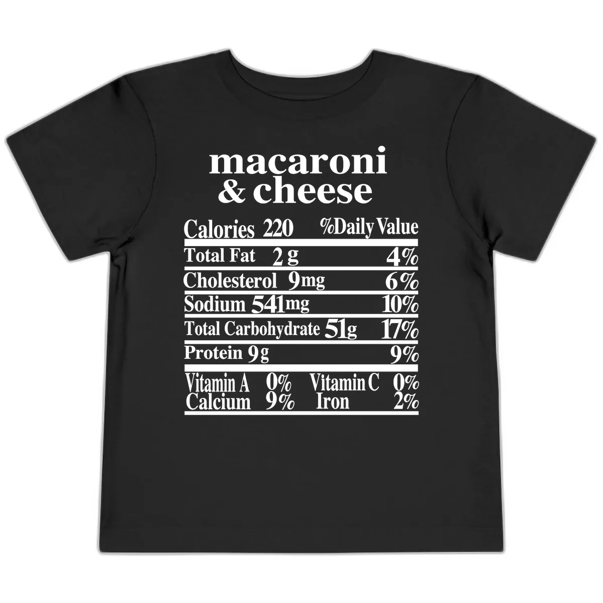 Macaroni And Cheese Nutrition Label Toddler T-Shirt in Black