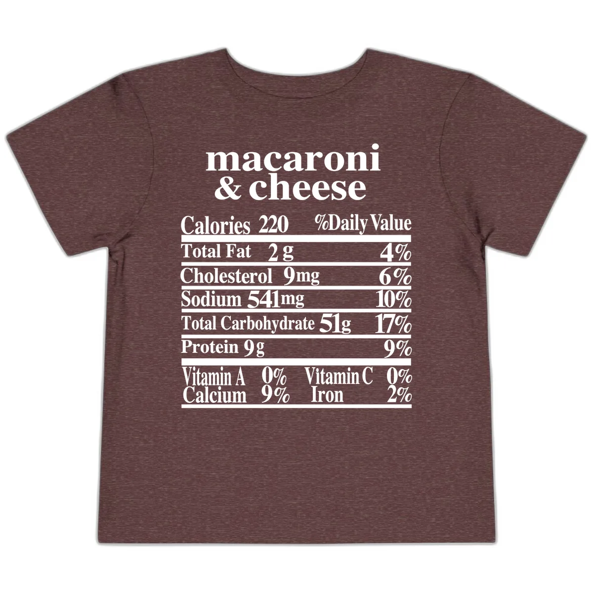 Macaroni And Cheese Nutrition Label Toddler T-Shirt in Heather Maroon