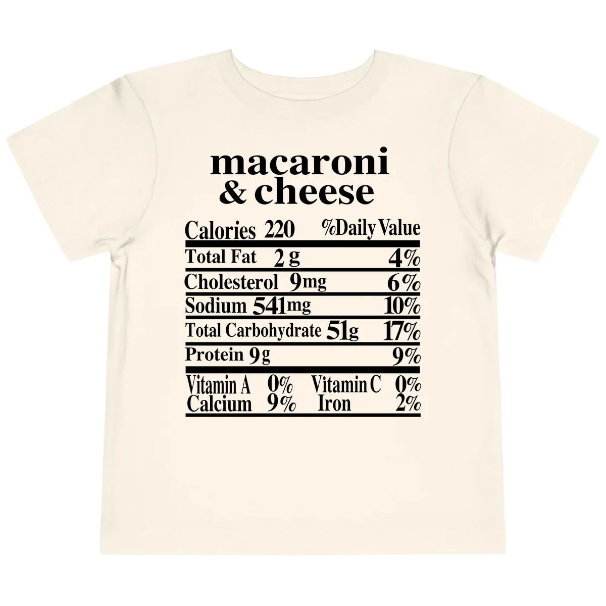 Macaroni And Cheese Nutrition Label Toddler T-Shirt in Natural