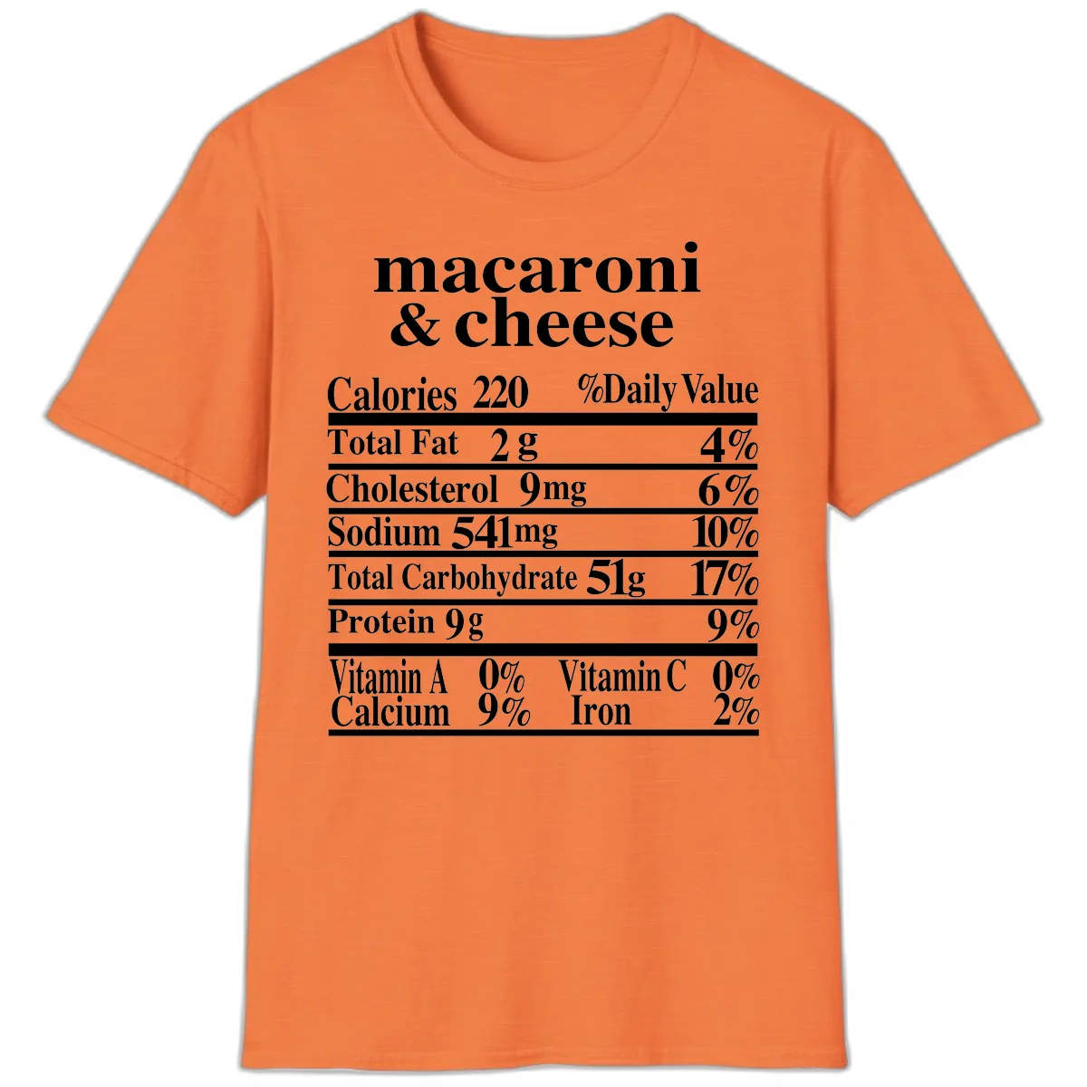 Macaroni And Cheese Nutrition Label T-Shirt in Heather Orange
