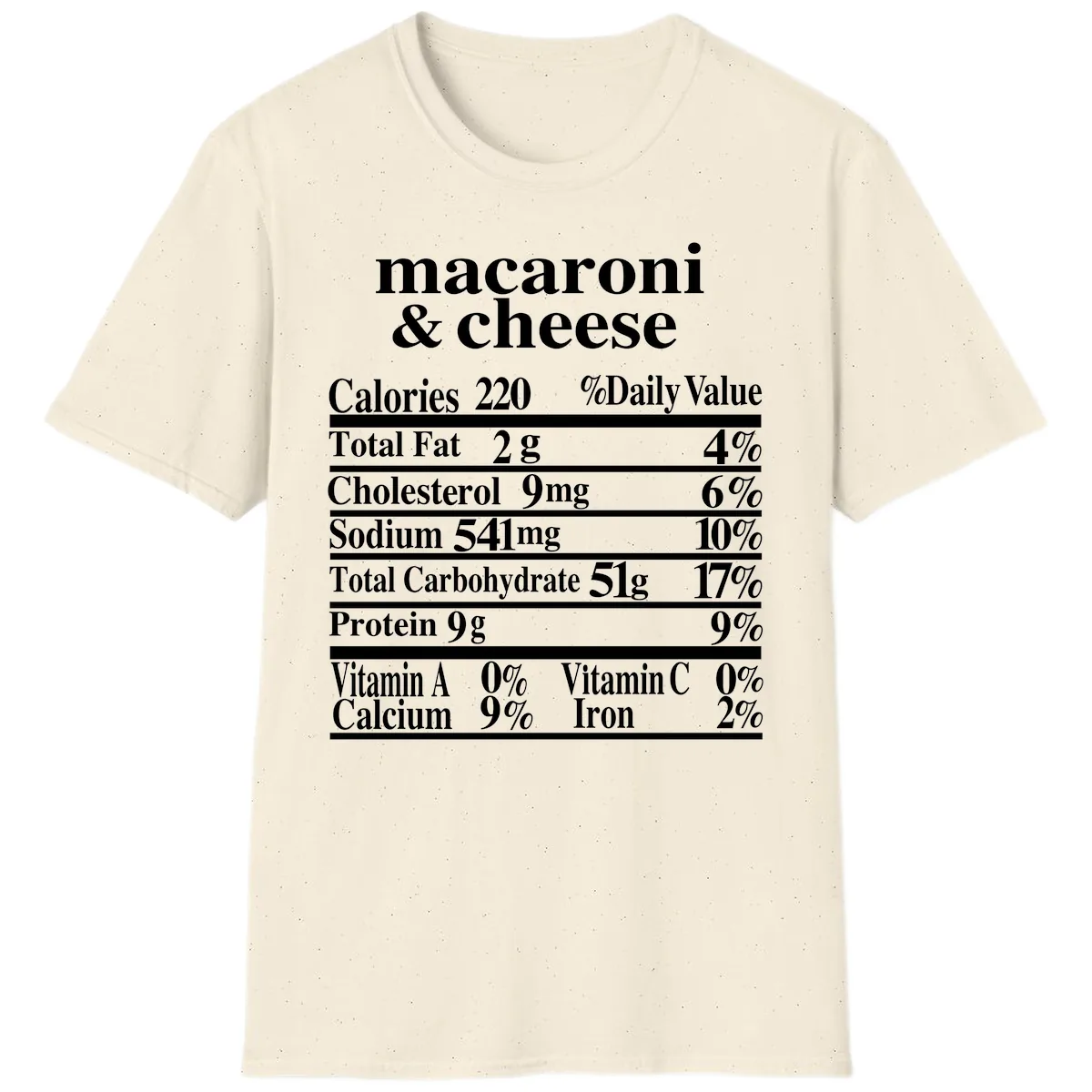 Macaroni And Cheese Nutrition Label T-Shirt in Natural