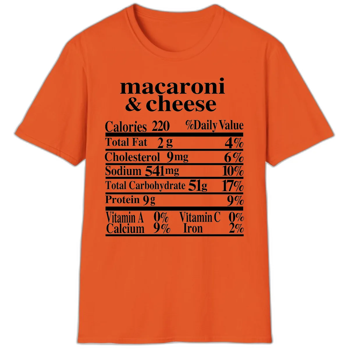 Macaroni And Cheese Nutrition Label T-Shirt in Orange