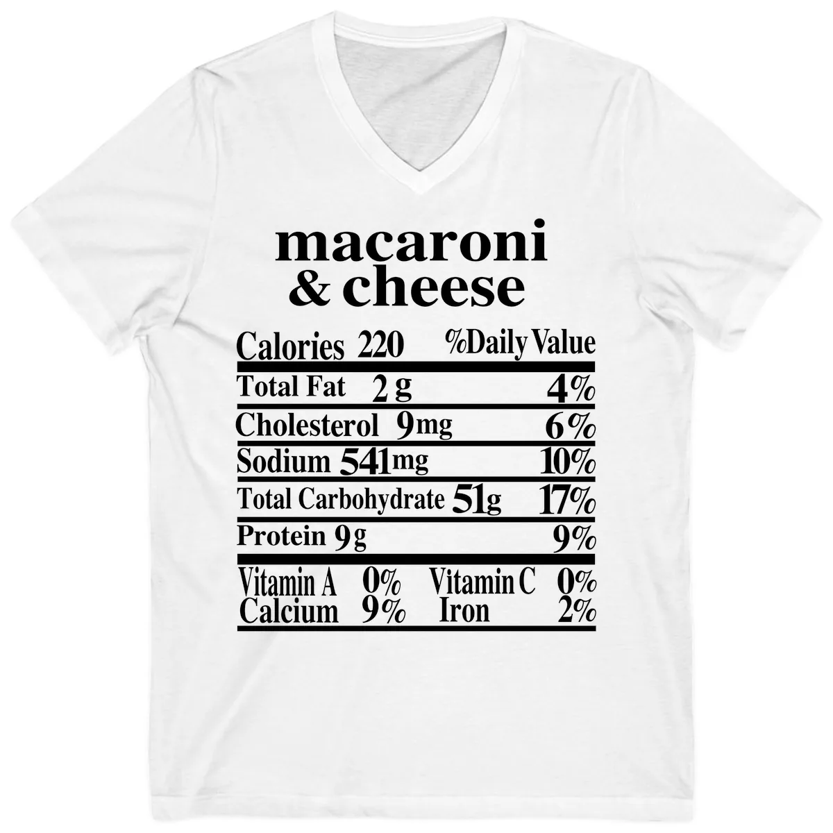 Macaroni And Cheese Nutrition Label V-Neck in White