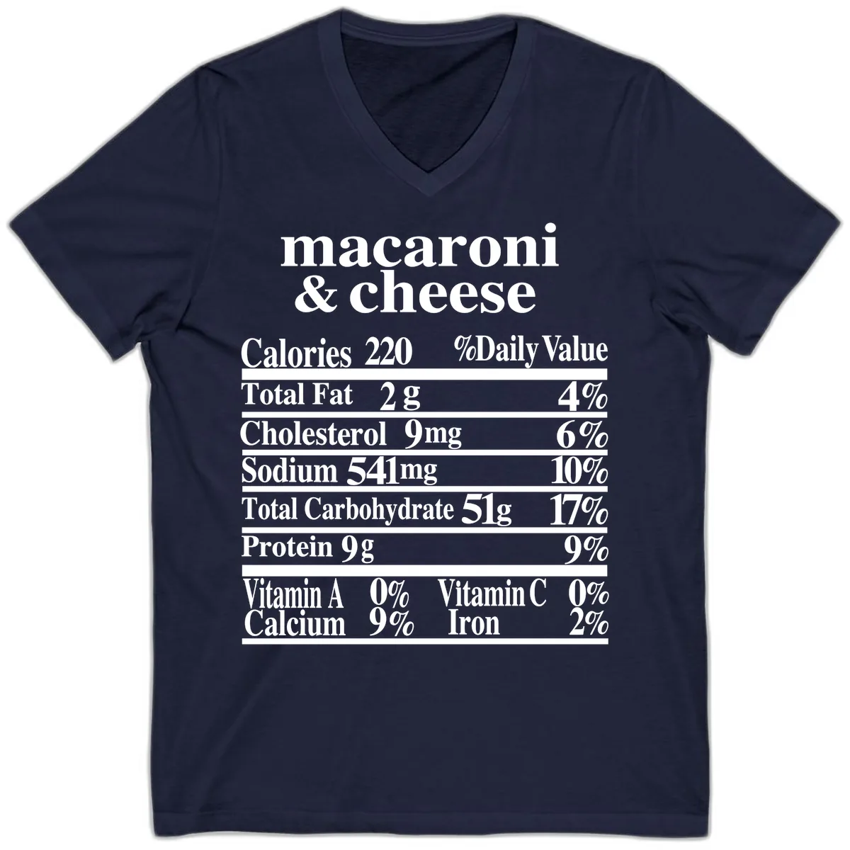 Macaroni And Cheese Nutrition Label V-Neck in Navy