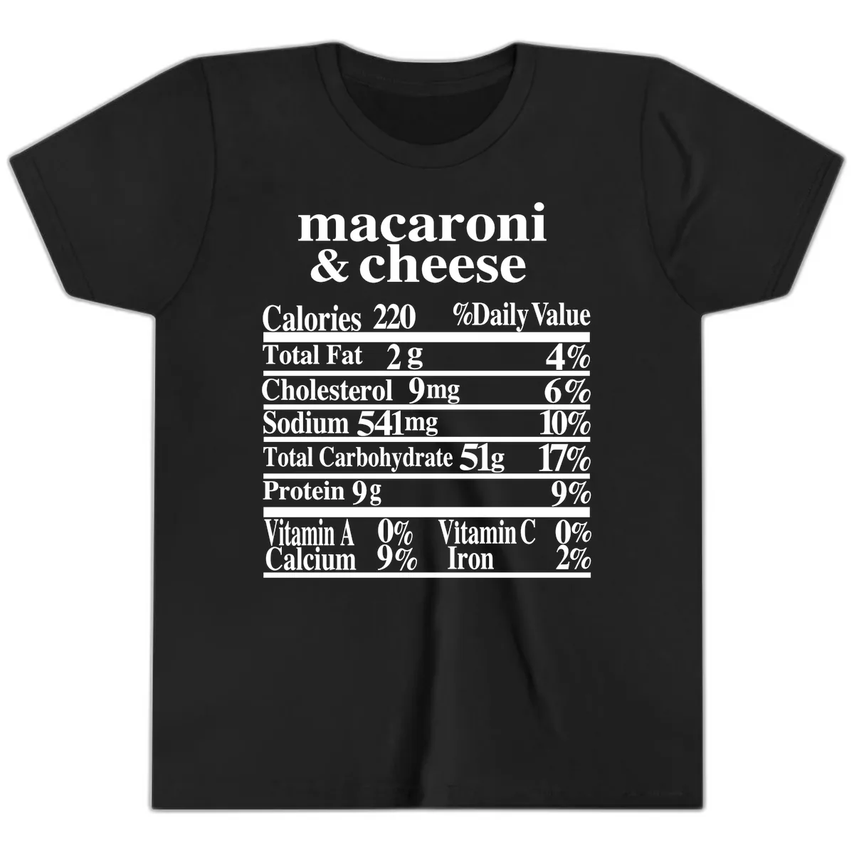 Macaroni And Cheese Nutrition Label Youth T-Shirt in Black