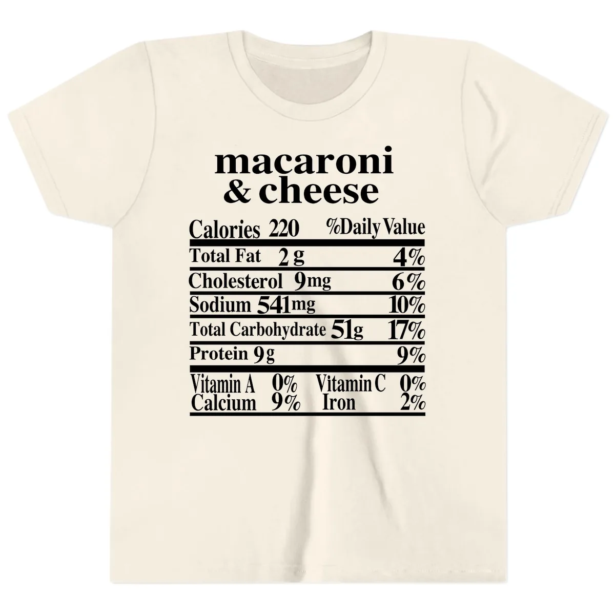 Macaroni And Cheese Nutrition Label Youth T-Shirt in Natural