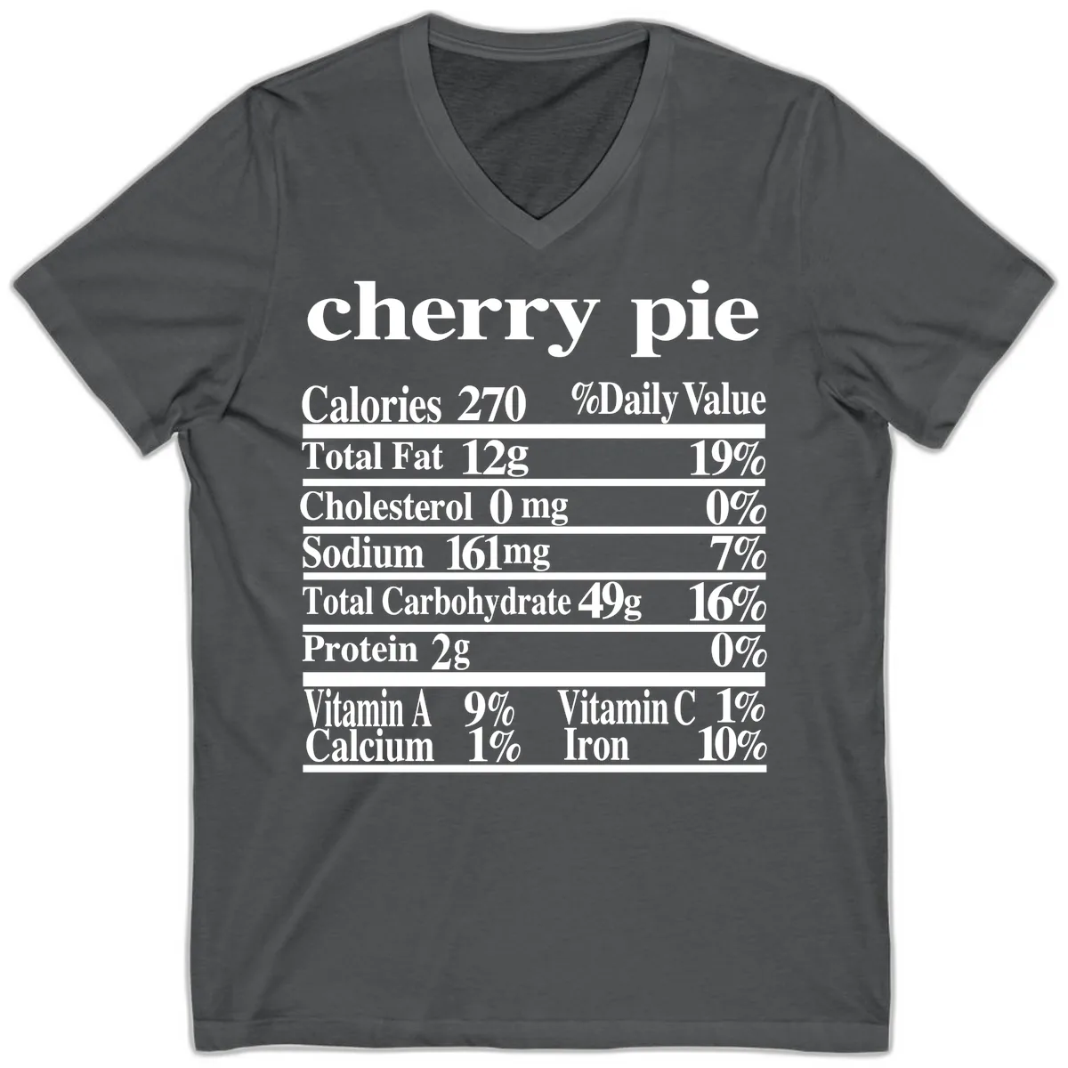 Cherry Pie Nutrition Facts V-Neck in Asphalt
