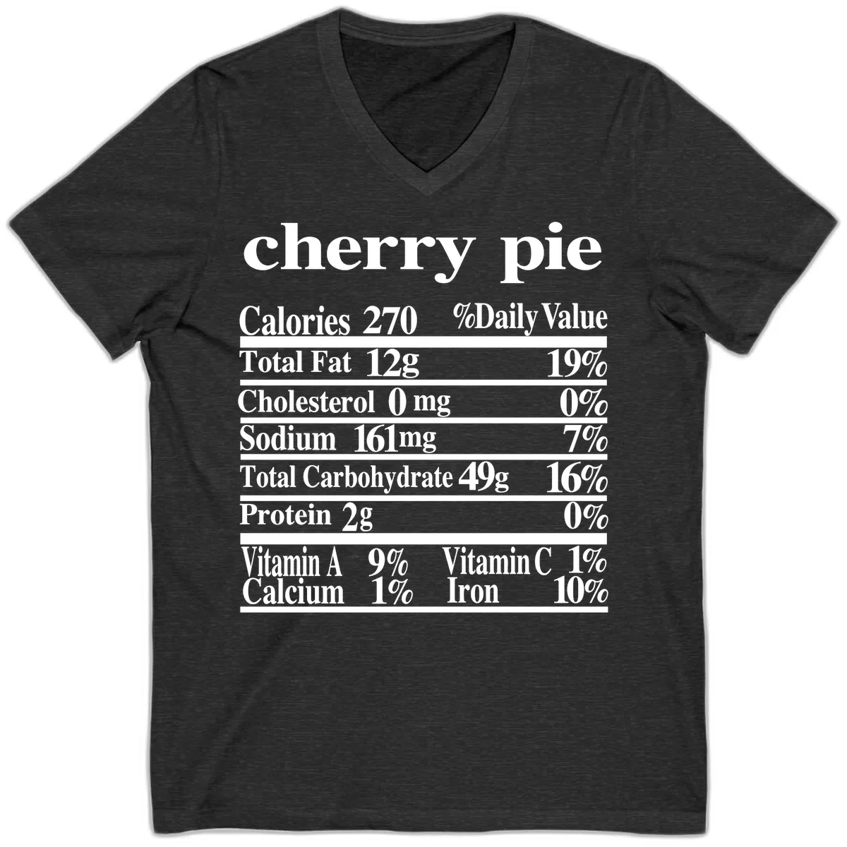 Cherry Pie Nutrition Facts V-Neck in Dark Grey Heather