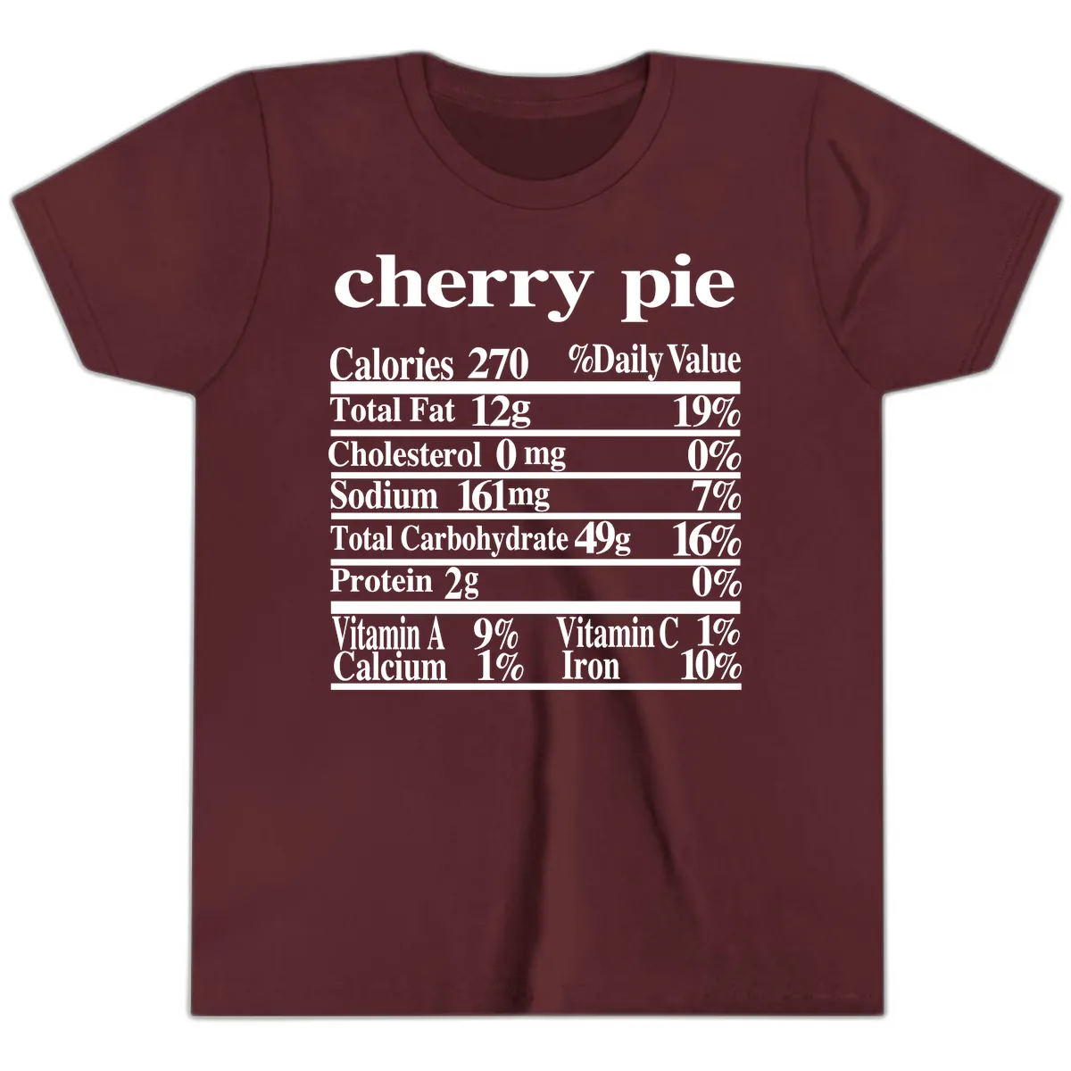 Cherry Pie Nutrition Facts Youth T-Shirt in Maroon