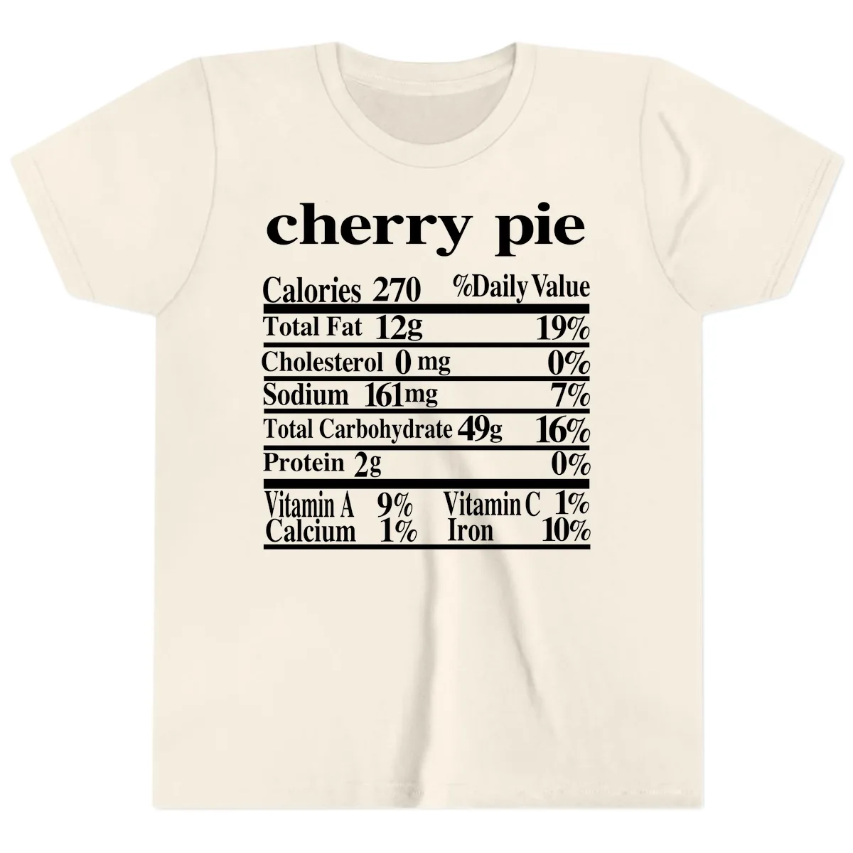 Cherry Pie Nutrition Facts Youth T-Shirt in Natural