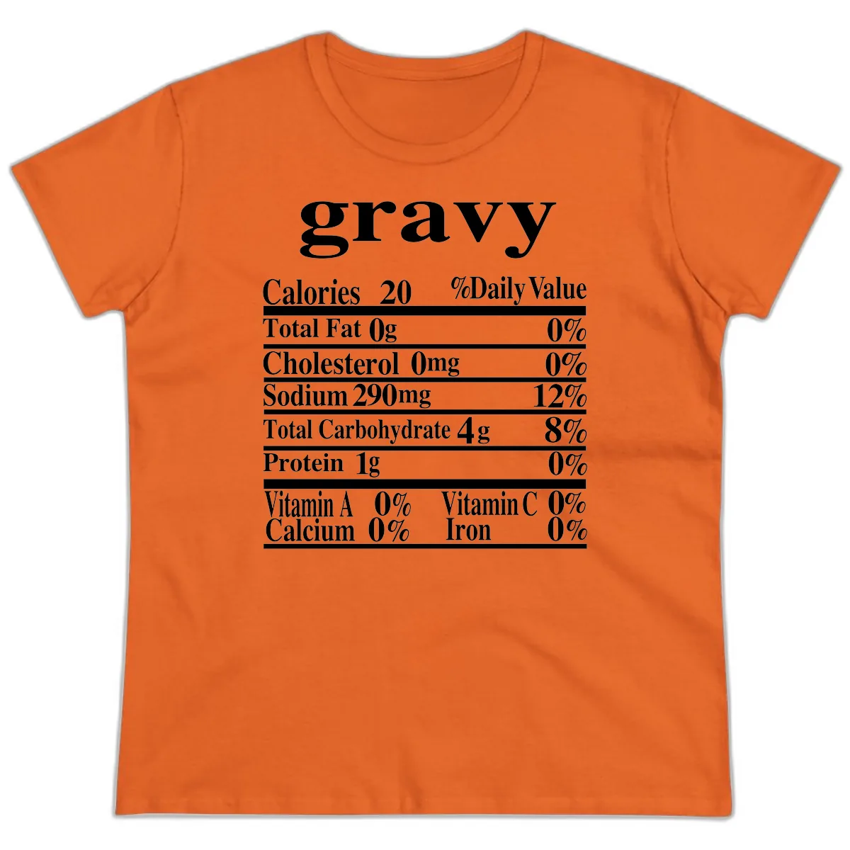 Thanksgiving Gravy Nutrition Label Ladies Tee in Orange