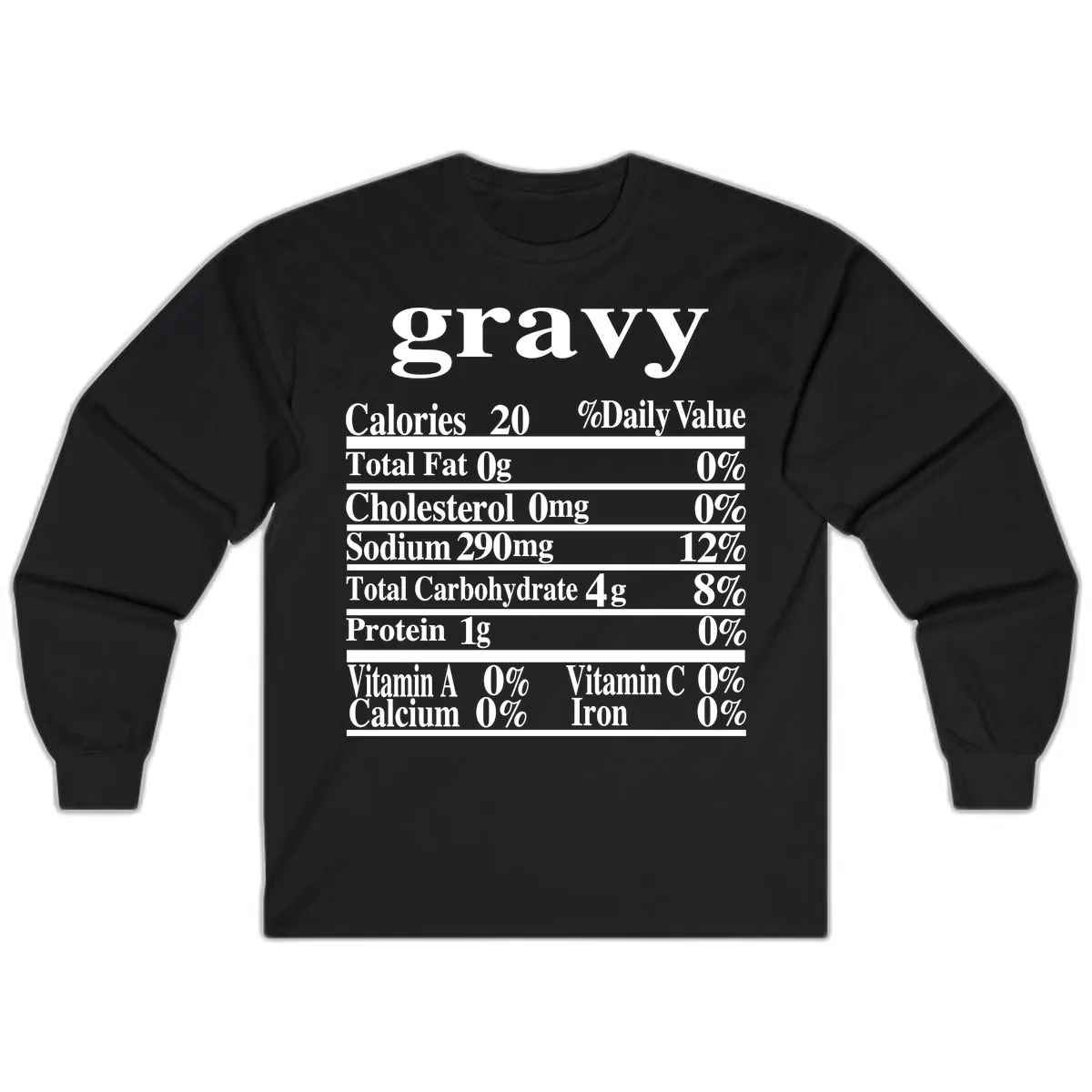 Thanksgiving Gravy Nutrition Label Long Sleeve in Black