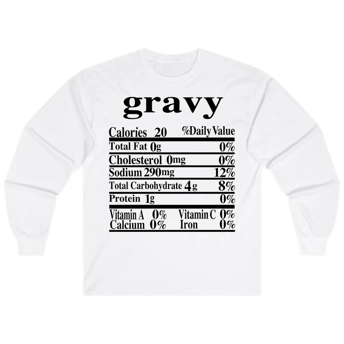 Thanksgiving Gravy Nutrition Label Long Sleeve in White