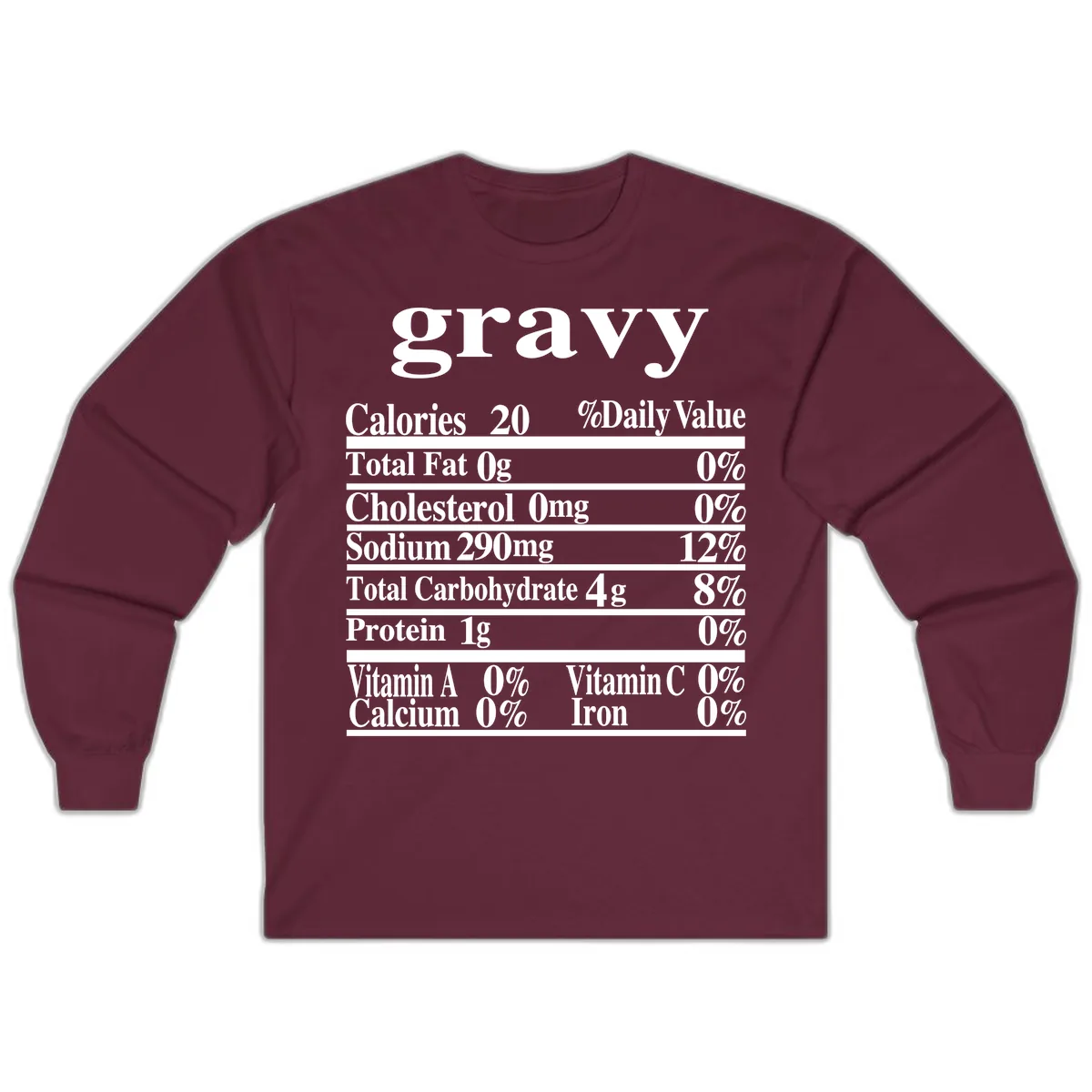 Thanksgiving Gravy Nutrition Label Long Sleeve in Maroon