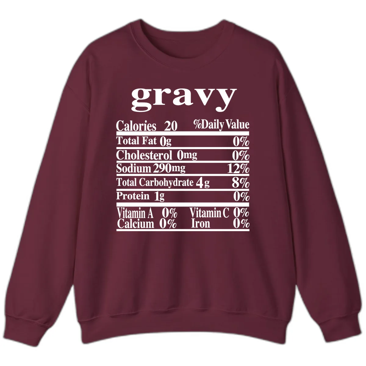 Thanksgiving Gravy Nutrition Label Sweatshirt in Maroon