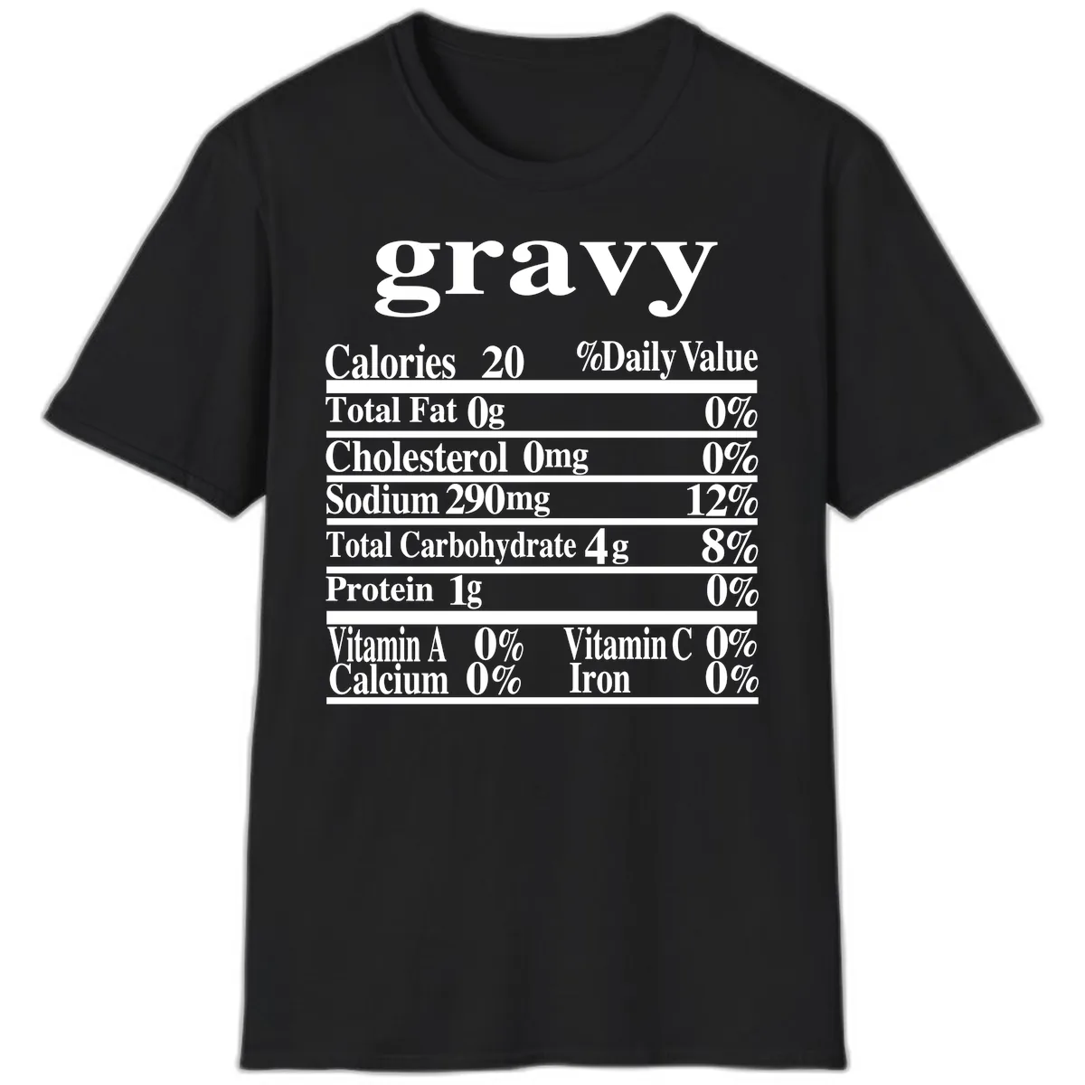 Thanksgiving Gravy Nutrition Label T-Shirt in Black