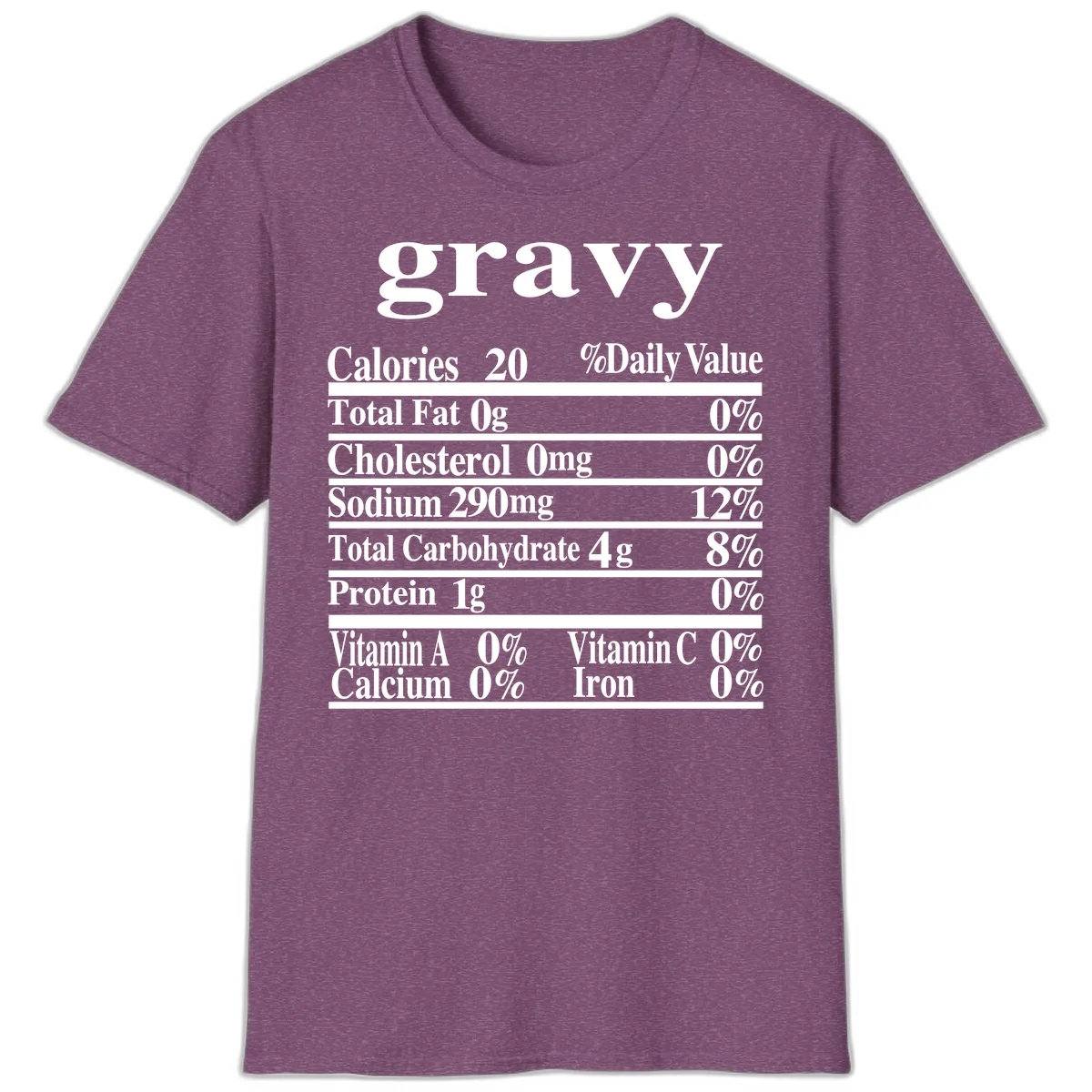 Thanksgiving Gravy Nutrition Label T-Shirt in Heather Maroon