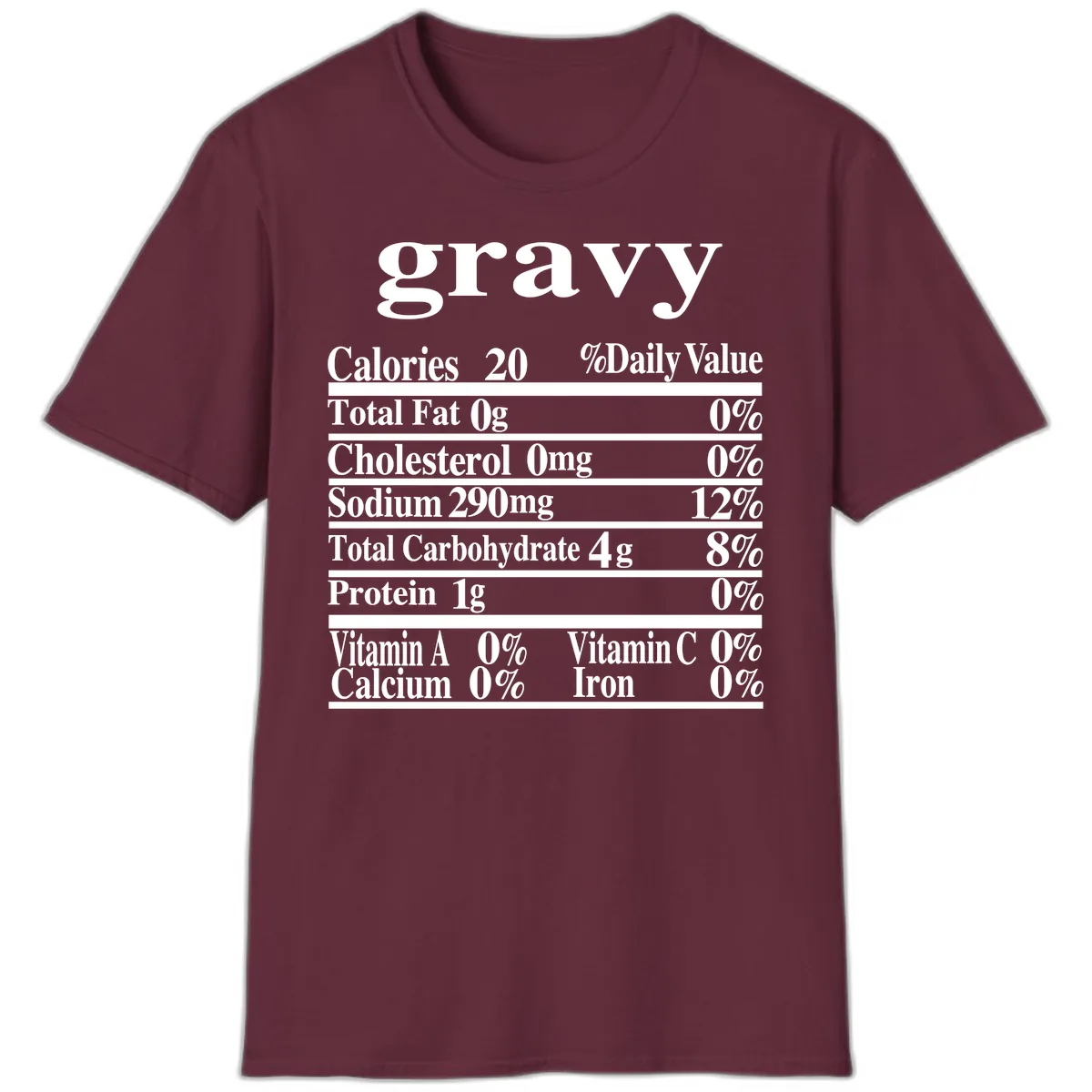 Thanksgiving Gravy Nutrition Label T-Shirt in Maroon