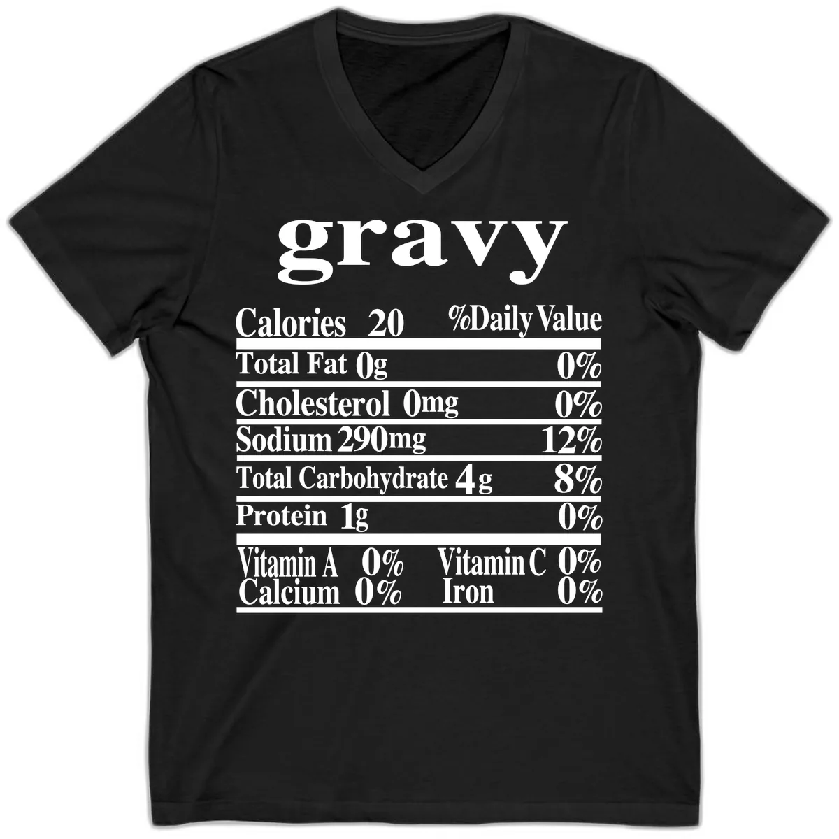 Thanksgiving Gravy Nutrition Label V-Neck in Black