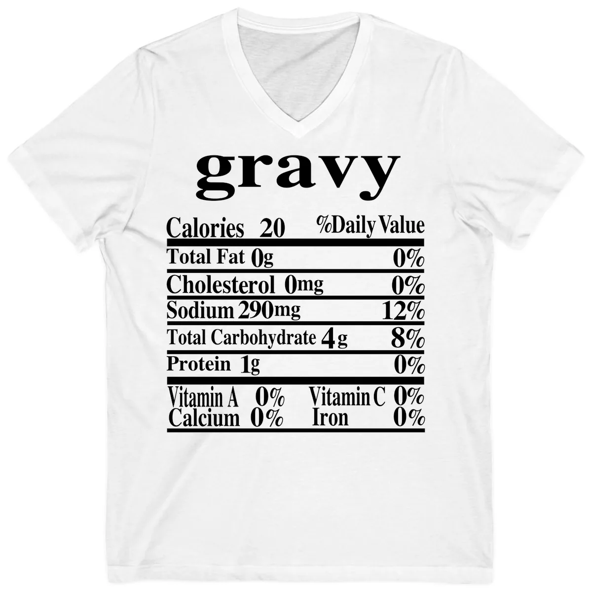 Thanksgiving Gravy Nutrition Label V-Neck in White