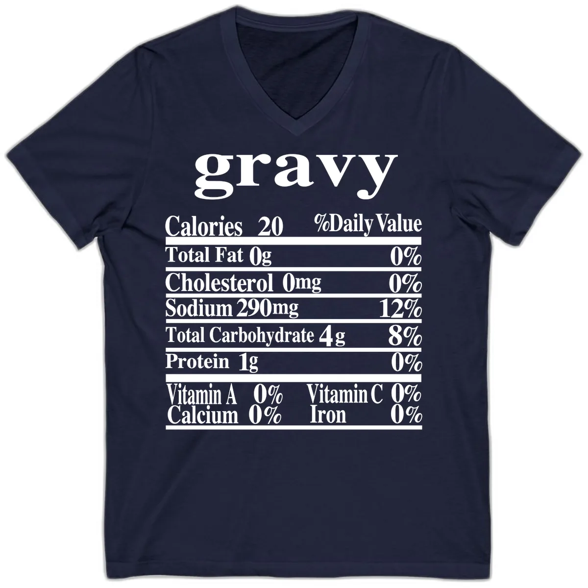Thanksgiving Gravy Nutrition Label V-Neck in Navy