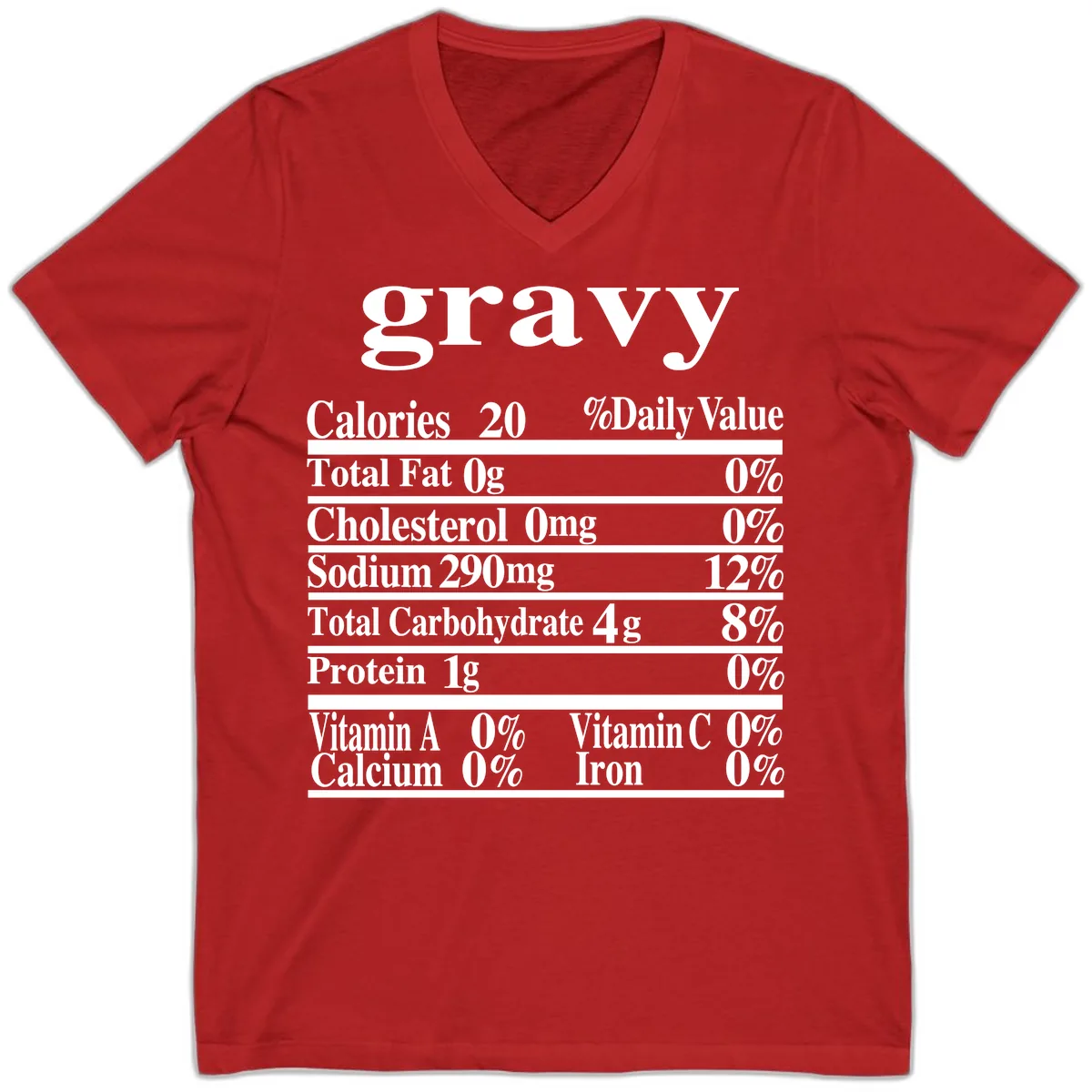 Thanksgiving Gravy Nutrition Label V-Neck in Red