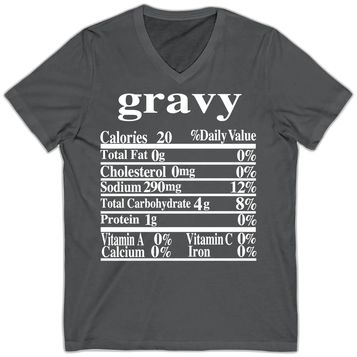 Thanksgiving Gravy Nutrition Label V-Neck in Asphalt
