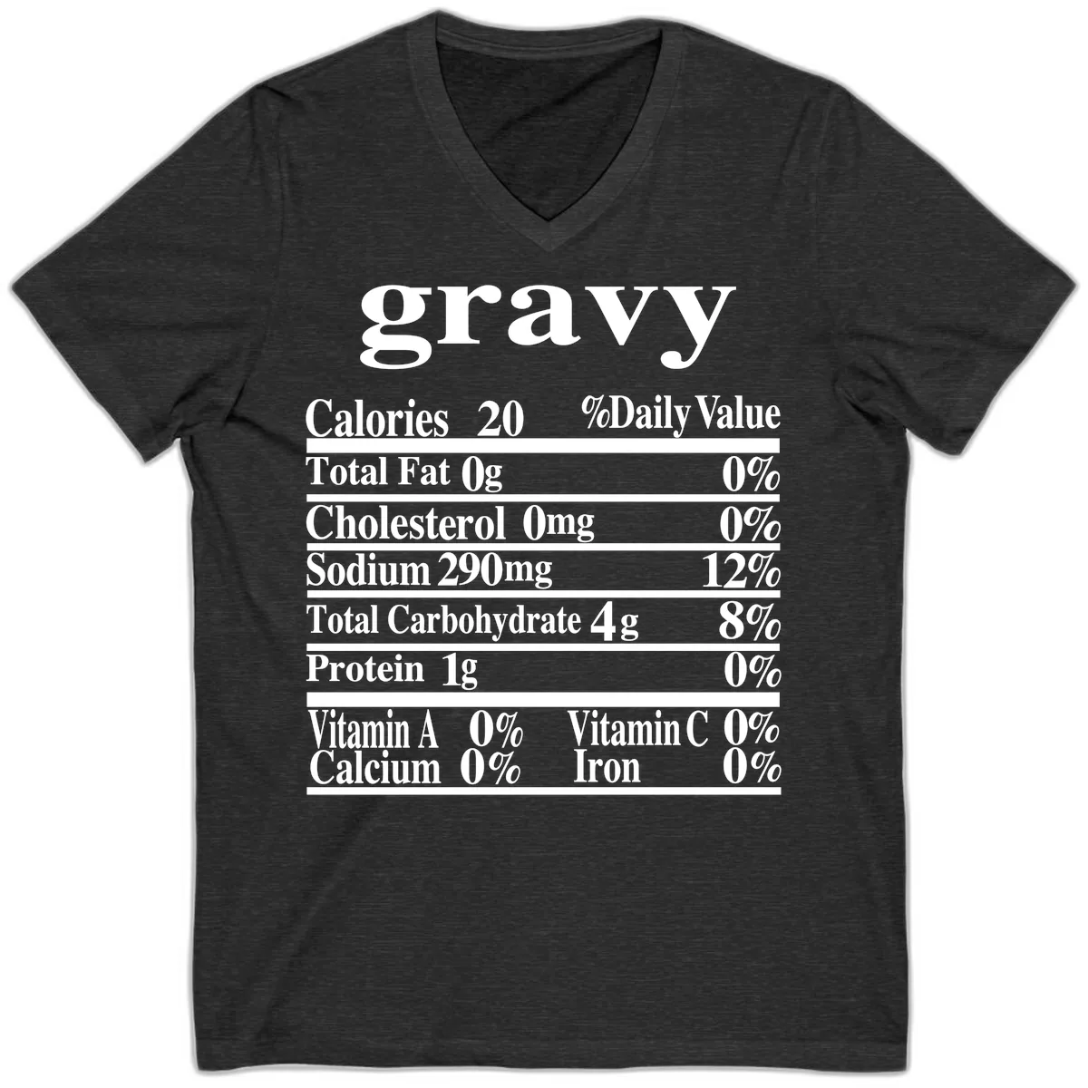 Thanksgiving Gravy Nutrition Label V-Neck in Dark Grey Heather