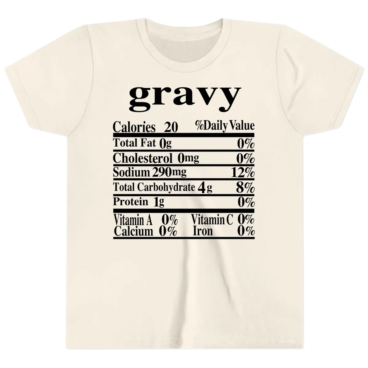 Thanksgiving Gravy Nutrition Label Youth T-Shirt in Natural