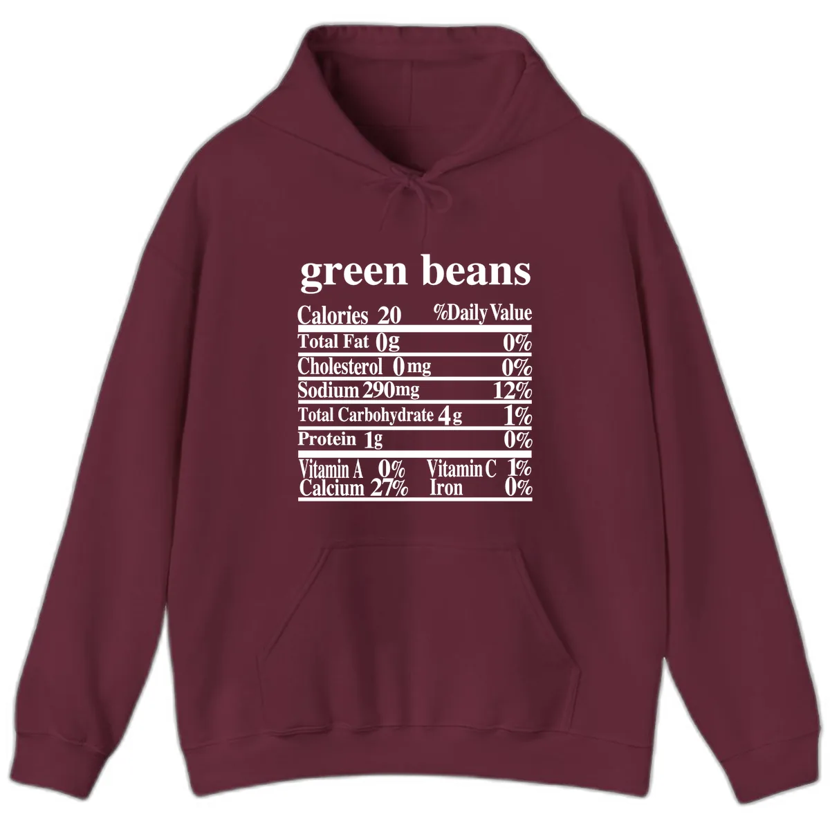 Green Beans Nutrition Facts Hoodie in Maroon