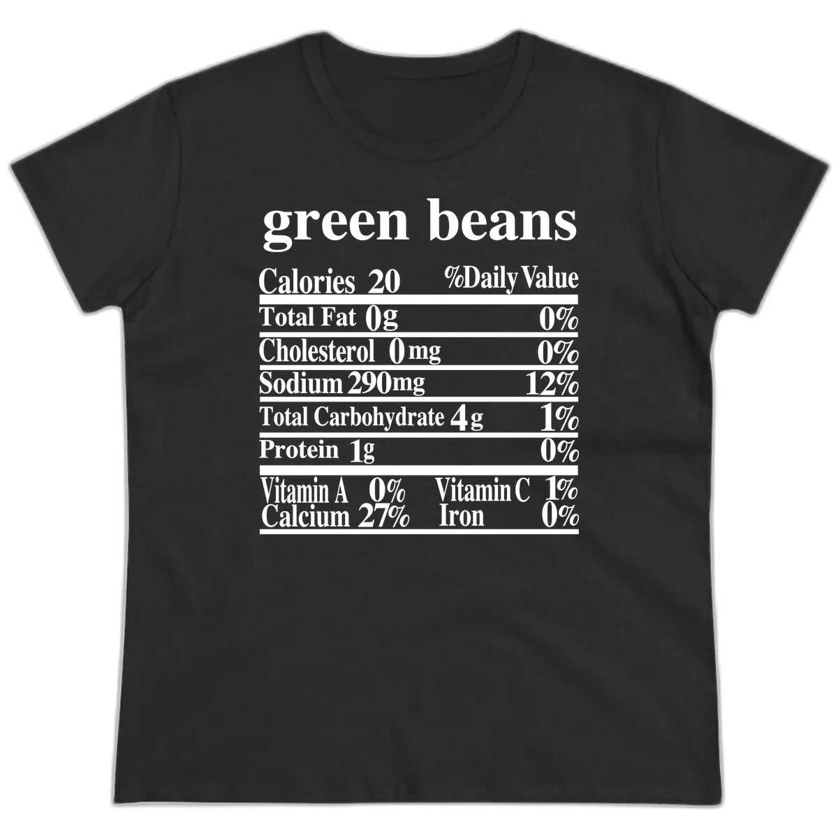 Green Beans Nutrition Facts Ladies Tee in Black