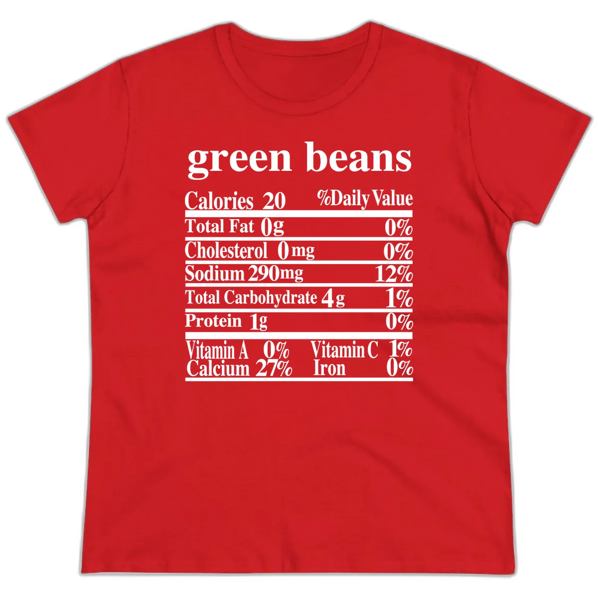 Green Beans Nutrition Facts Ladies Tee in Red