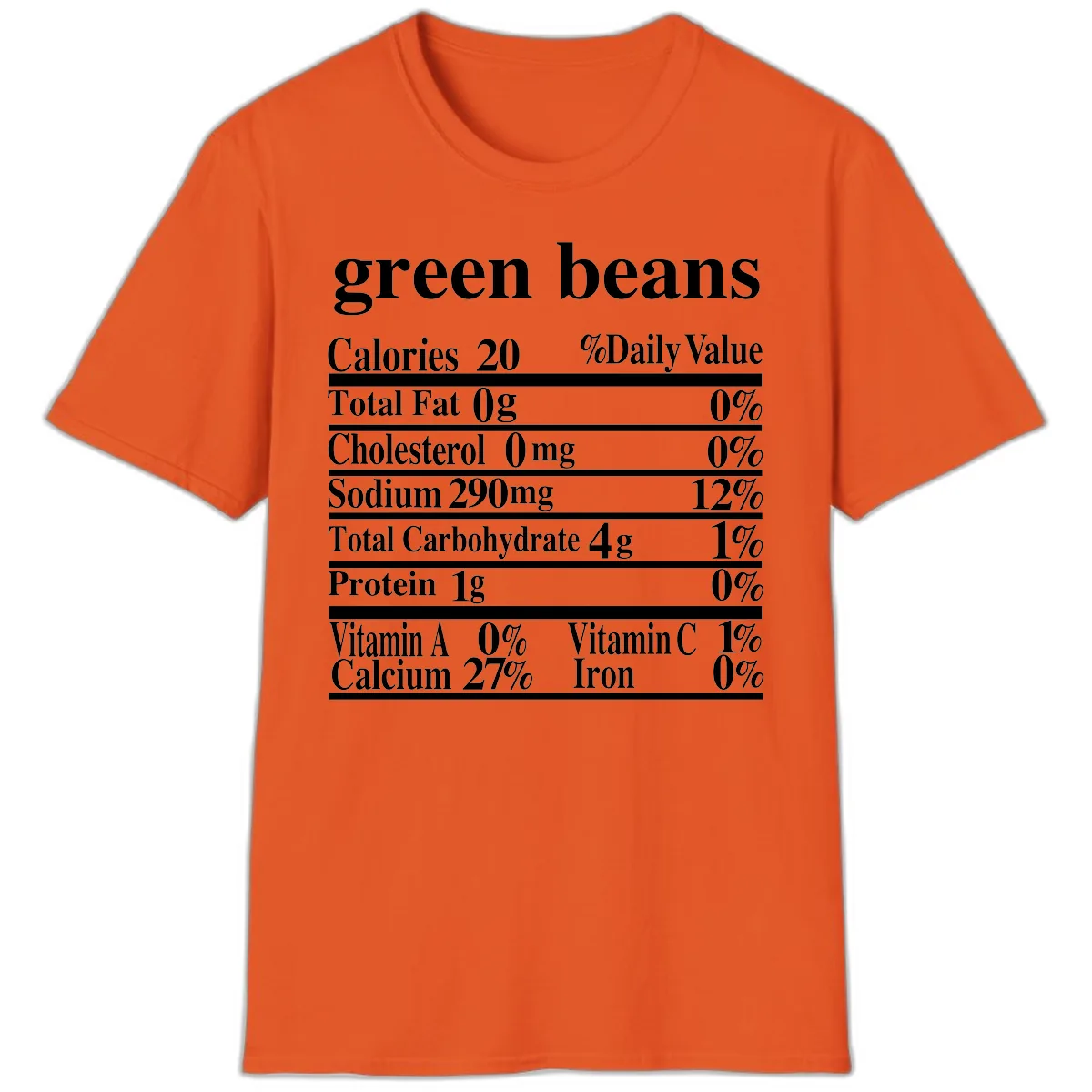 Green Beans Nutrition Facts T-Shirt in Orange