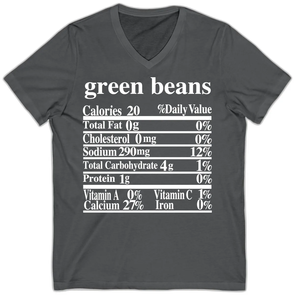Green Beans Nutrition Facts V-Neck in Asphalt