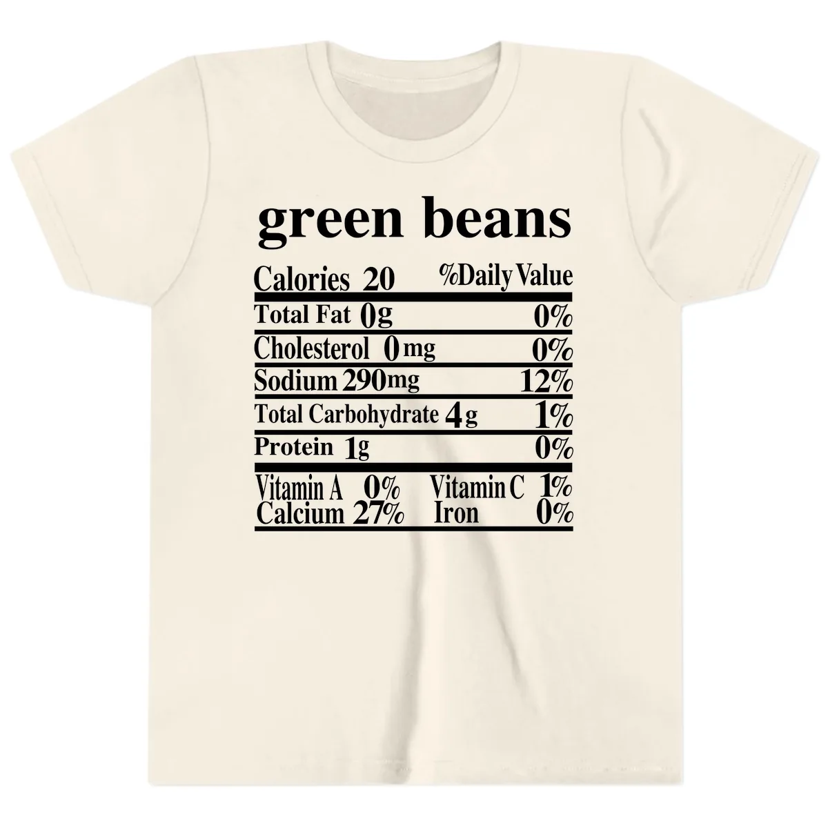 Green Beans Nutrition Facts Youth T-Shirt in Natural