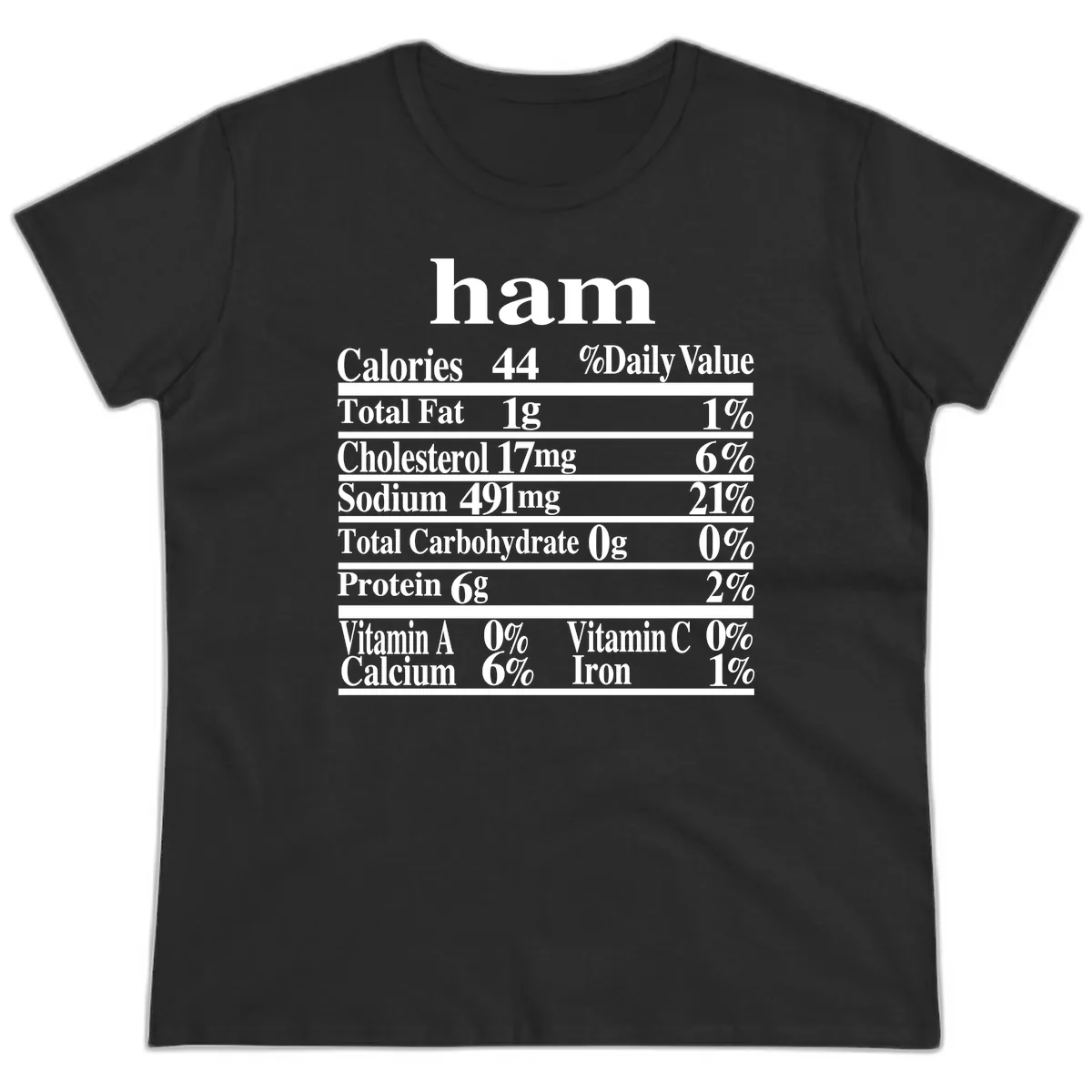 Ham Nutrition Label Ladies Tee in Black