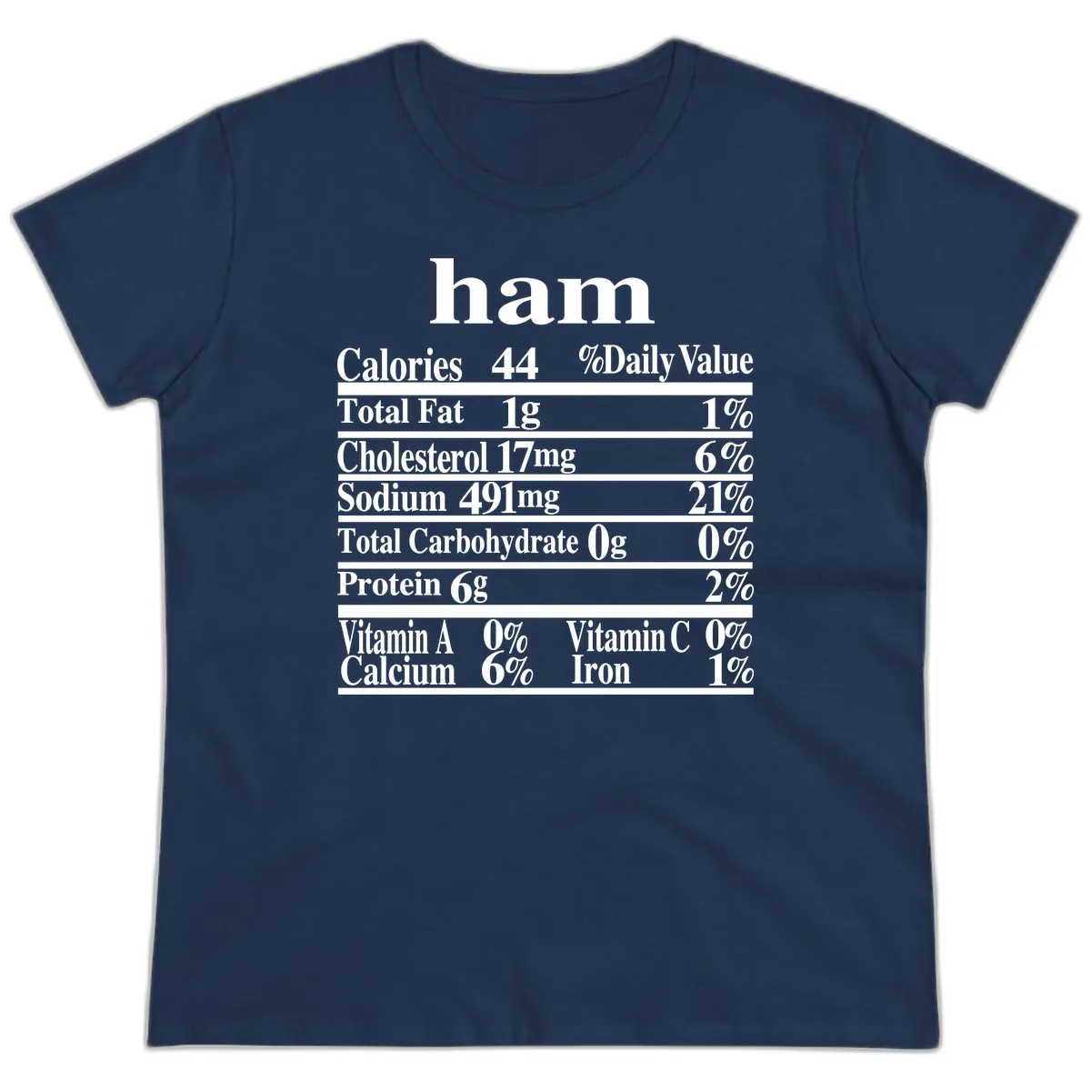 Ham Nutrition Label Ladies Tee in Navy