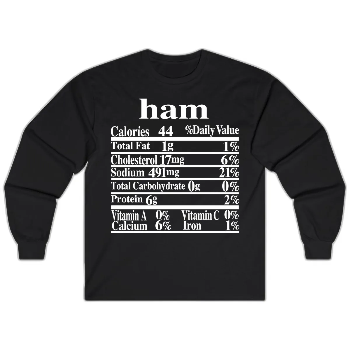 Ham Nutrition Label Long Sleeve in Black