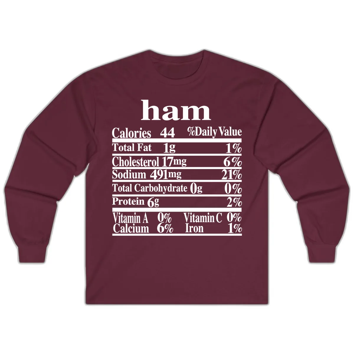 Ham Nutrition Label Long Sleeve in Maroon