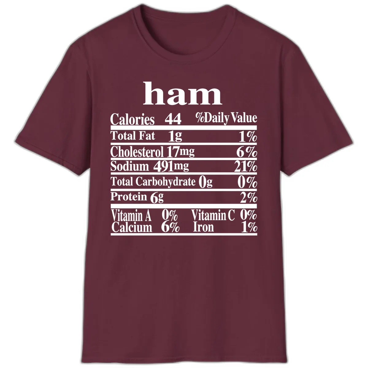 Ham Nutrition Label T-Shirt in Maroon