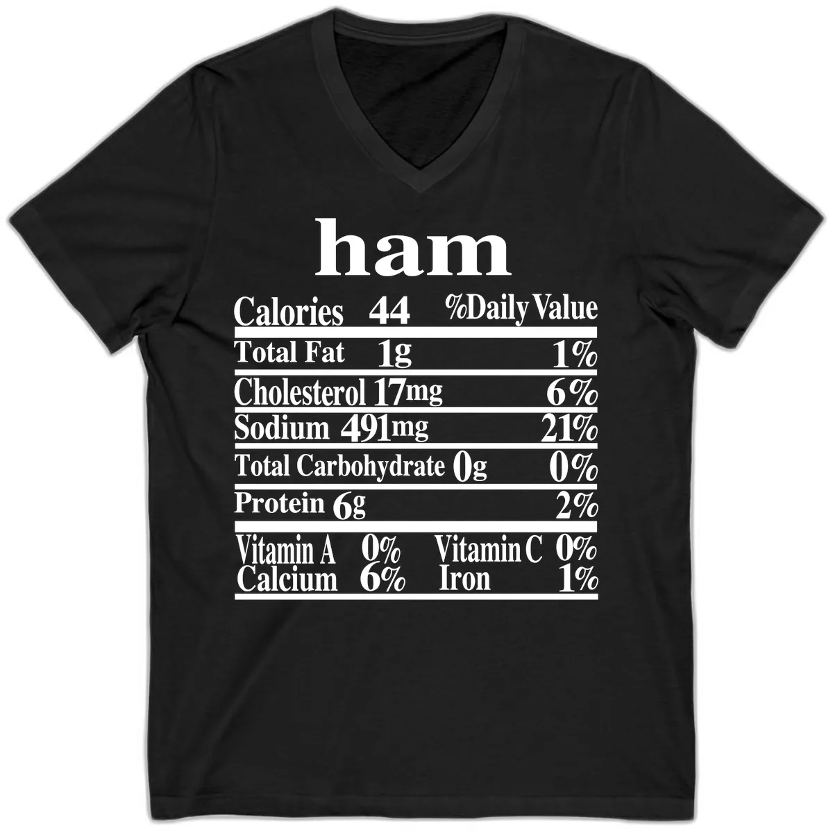 Ham Nutrition Label V-Neck in Black
