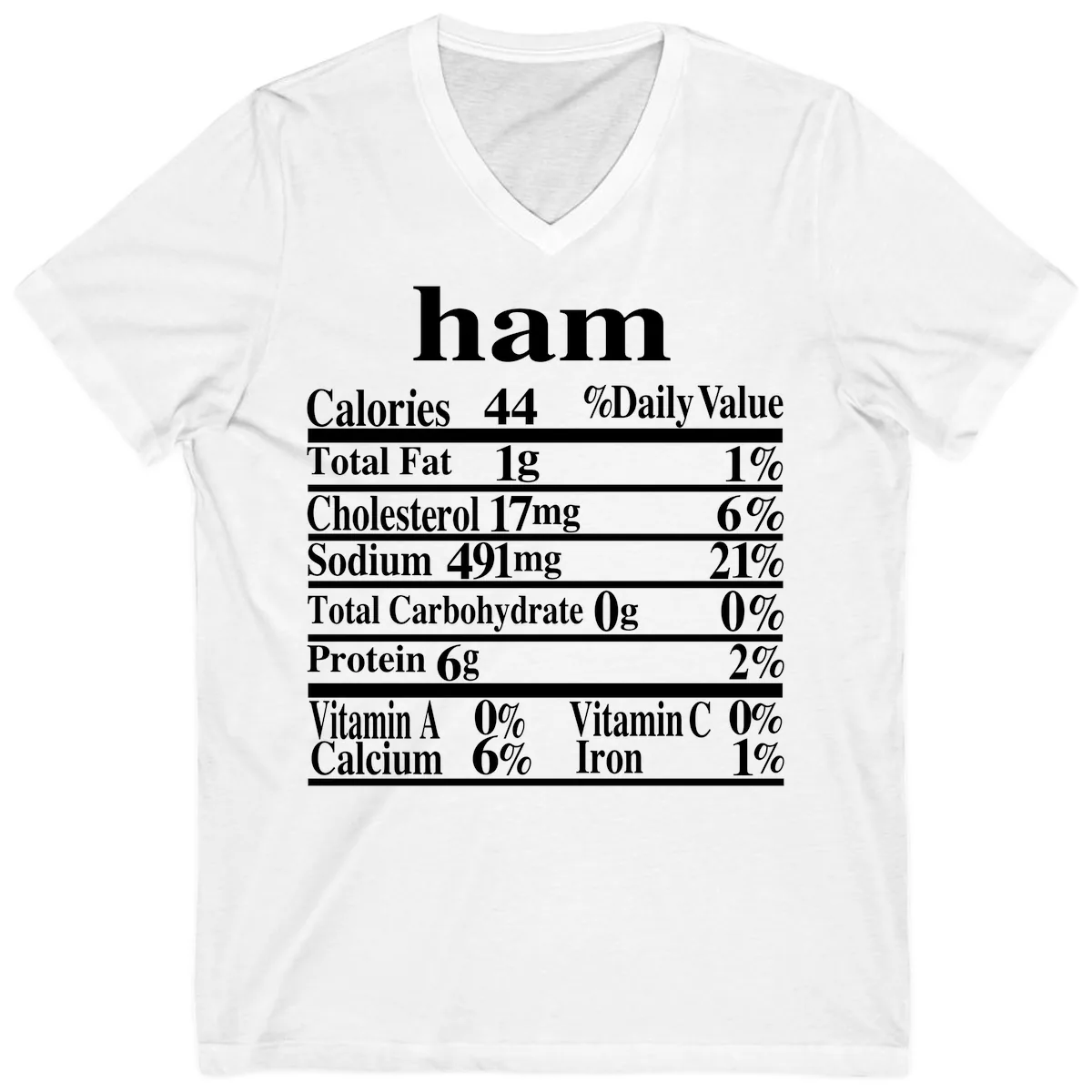Ham Nutrition Label V-Neck in White