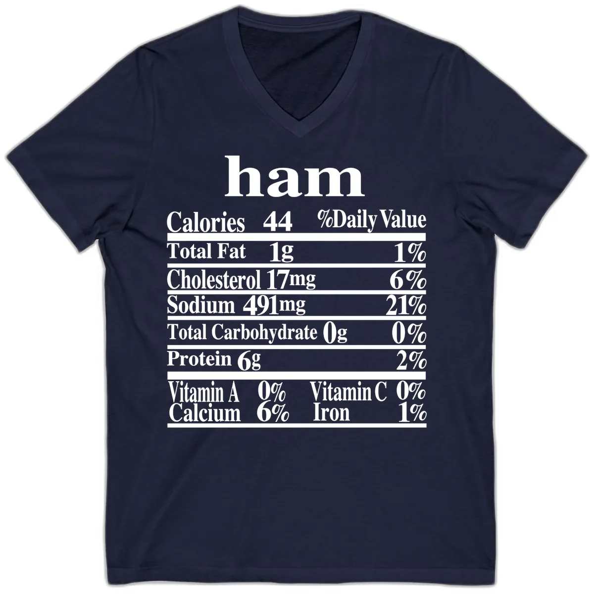 Ham Nutrition Label V-Neck in Navy